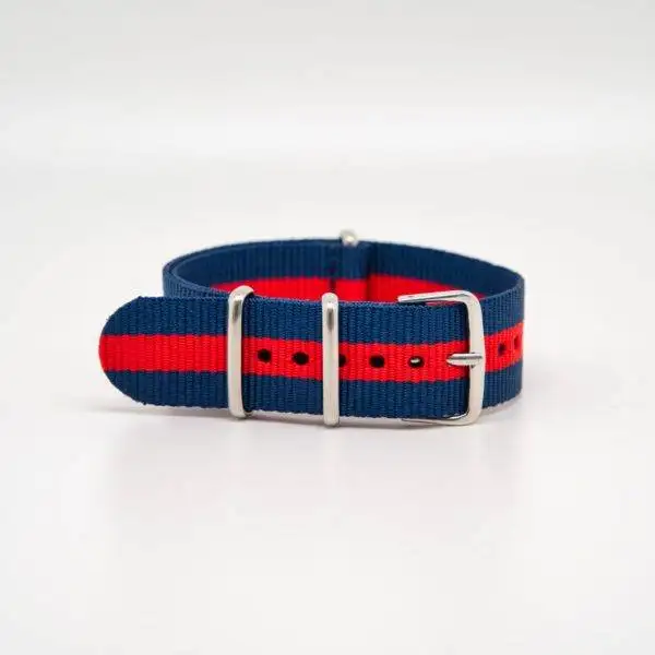 Bracelet de montre Nato en nylon Mono-rayure Bleu Marine et Rouge